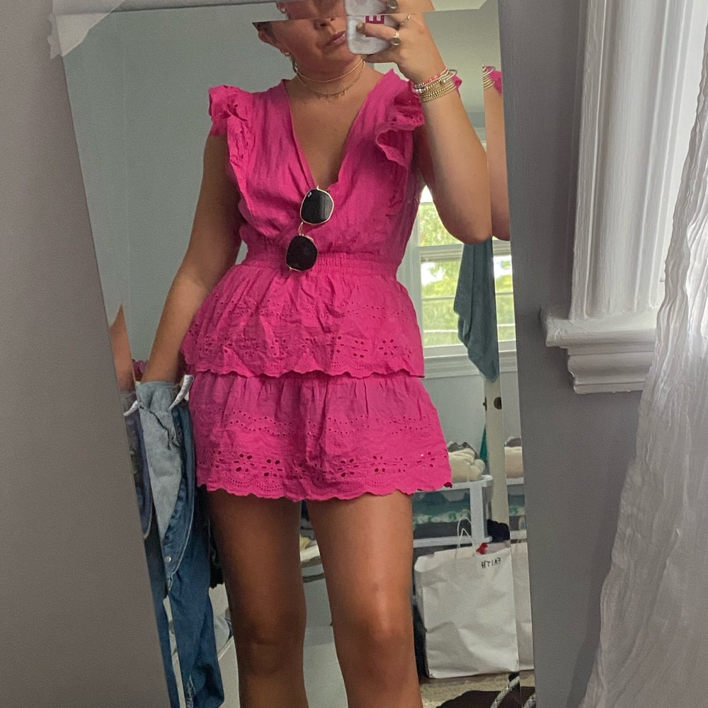 Pink eyelet mini dress